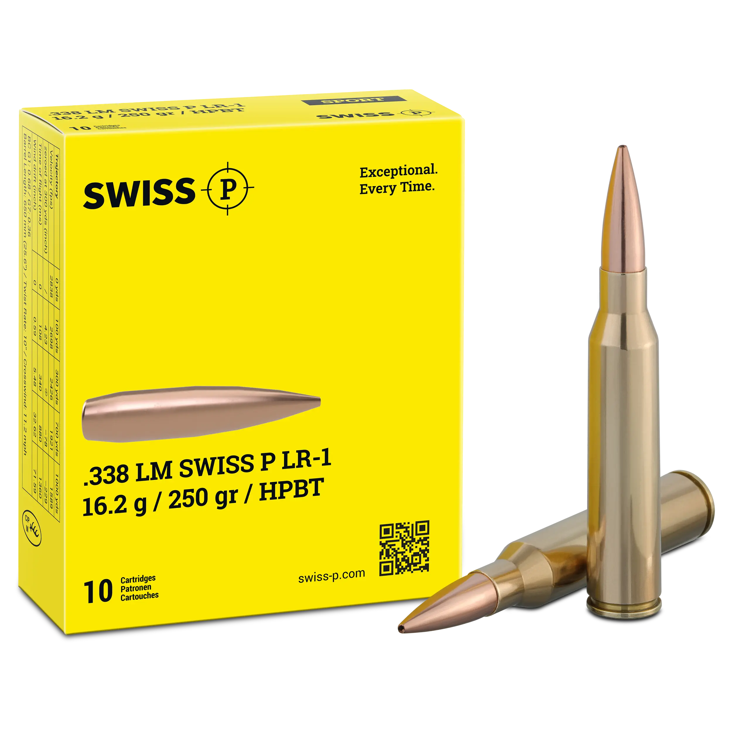 .338 Lapua Mag. SWISS P LR-1 16.2 g / 250 gr (Sport)
